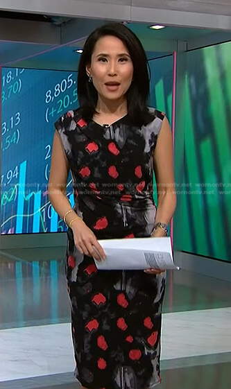 Vicky's black and red abstract print dress on NBC News Daily