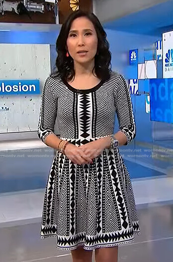 Vicky’s black and white geometric print dress on NBC News Daily