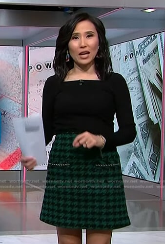 Vicky's green houndstooth mini skirt on NBC News Daily