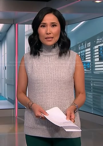 Vicky’s grey sleeveless sweater on NBC News Daily