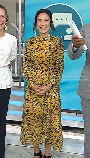 Vicky Nguyen's yellow printed ruffle dress on Today