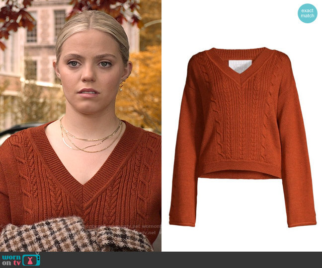 Victor Glemaud Cable-Knit V-Neck Sweater worn by Leighton Murray (Reneé Rapp) on The Sex Lives of College Girls