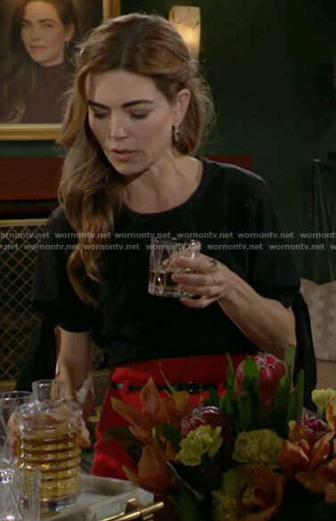 Victoria's black tie-sleeve top and red pencil skirt on The Young and the Restless