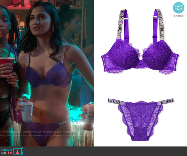 Victorias Secret Very Sexy Shine Strap Lace Push-Up Bra and Panty worn by Bela Malhotra (Amrit Kaur) on The Sex Lives of College Girls