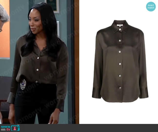 Vince Long Sleeve Silk Blouse worn by Jordan Ashford (Tanisha Mariko Harper) on General Hospital