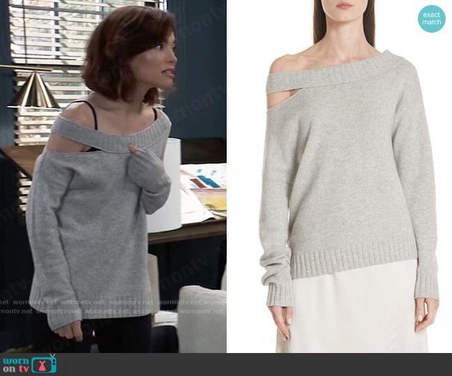 Vince One Shoulder Slit Pullover Sweater worn by Elizabeth Webber (Rebecca Herbst) on General Hospital