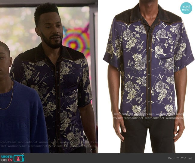 Wales Bonner Highlife floral bowling shirt worn by McKinley Freeman (McKinley Freeman) on Reasonable Doubt