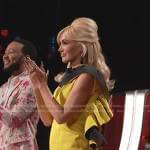 Gwen’s black and yellow ruffle back mini dress on The Voice