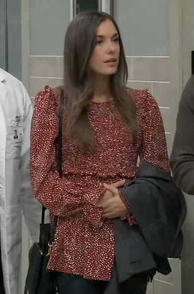 Willow's red dotted print maternity top on General Hospital