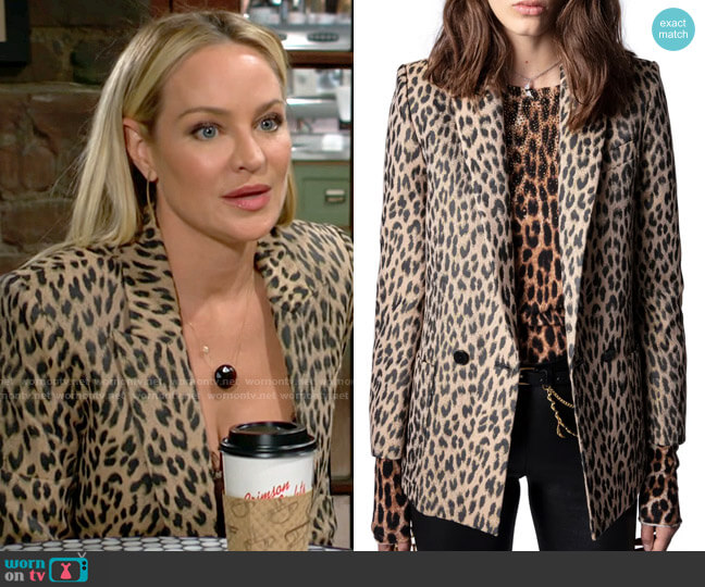 Zadig & Voltaire Visko Leopard Print Blazer worn by Sharon Newman (Sharon Case) on The Young and the Restless