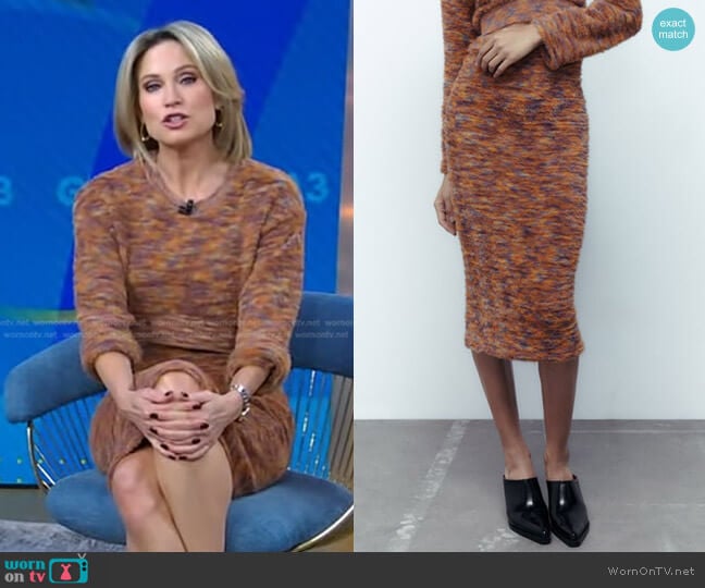 Zara Faux Fur Midi Skirt worn by Amy Robach on Good Morning America