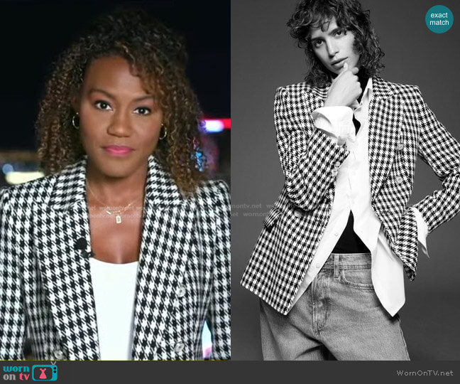 Zara Houndstooth Double Breasted Blazer worn by Janai Norman on Good Morning America