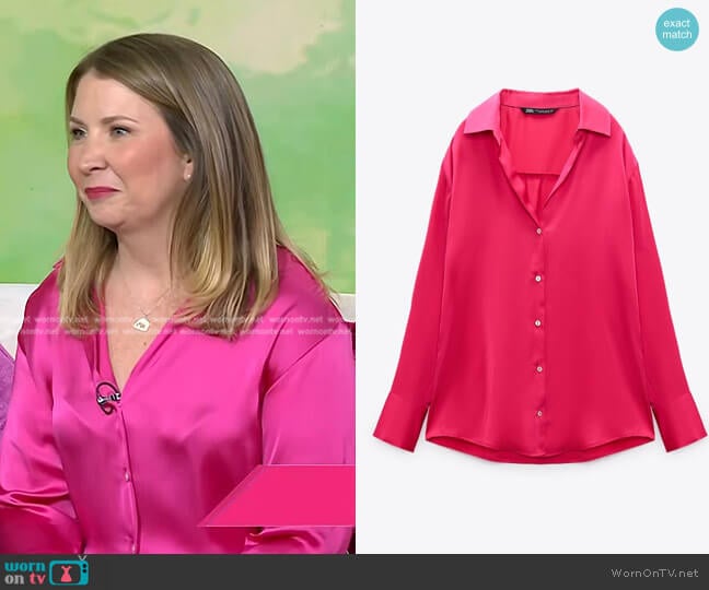 Zara Satin Effect Shirt in Fuchsia worn by Taryn Lagonigro on Today