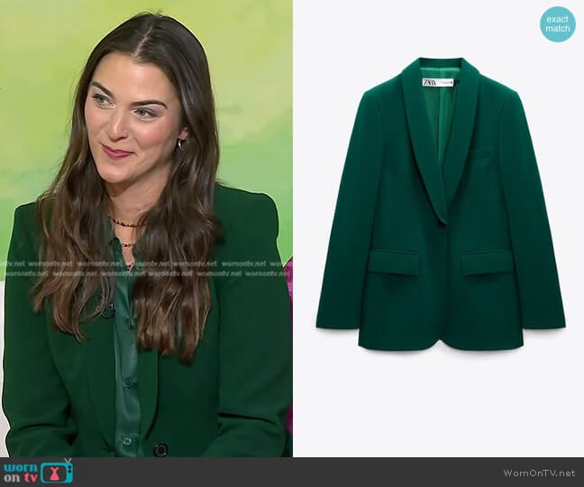 Zara Blazer with Tuxedo Collar in Green worn by Jessica Quarello on Today