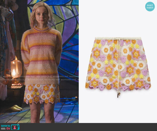 Zara Floral Crochet Skirt worn by Enid Sinclair (Emma Myers) on Wednesday