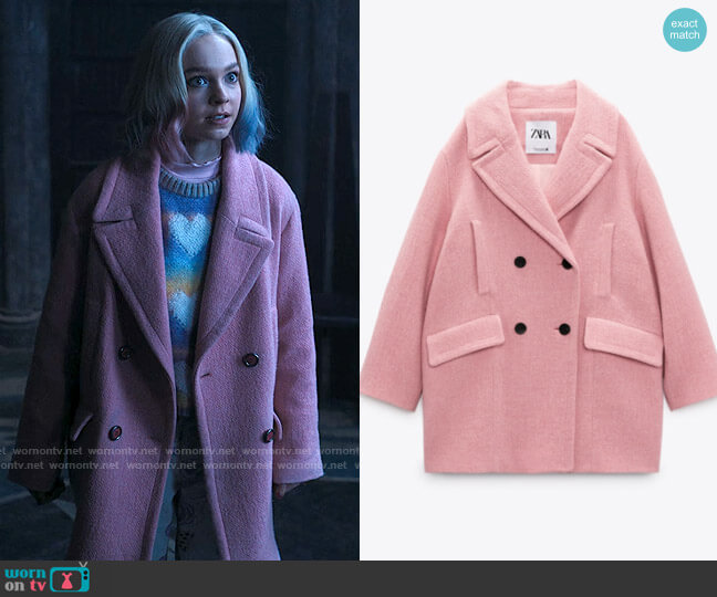 Zara Oversized Double Breasted Coat worn by Enid Sinclair (Emma Myers) on Wednesday