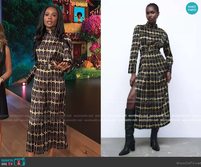 Zara Printed Midi Dress worn by Zuri Hall on Access Hollywood