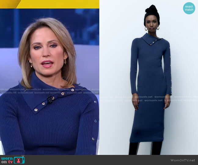 Zara Side Button Knit Midi Dress worn by Amy Robach on Good Morning America