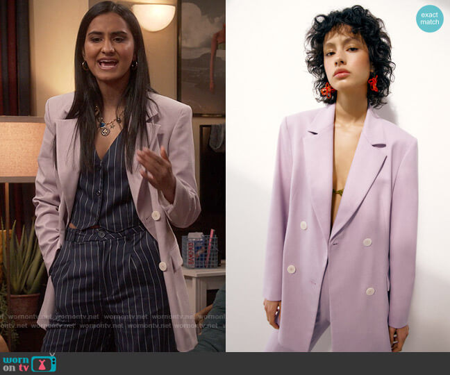 Zara Tailored Double Breasted Blazer worn by Bela Malhotra (Amrit Kaur) on The Sex Lives of College Girls