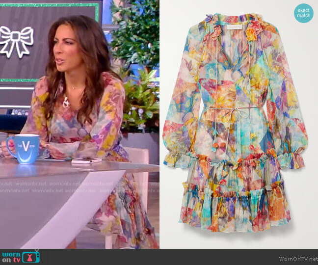 Zimmermann High Tide belted ruffled floral-print silk-crepon mini dress worn by Alyssa Farah Griffin on The View