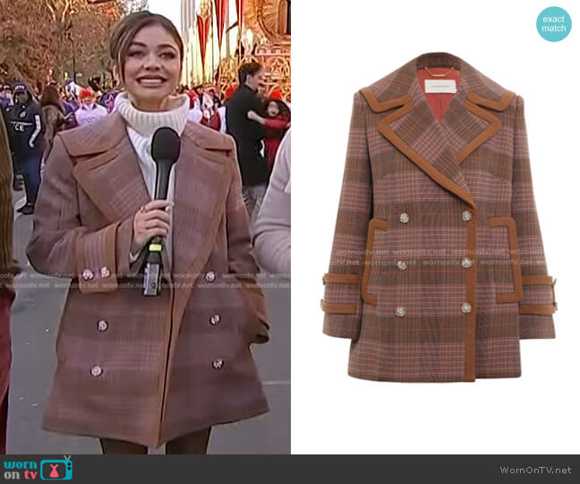 Zimmermann Kaleidoscope Check Peacoat worn by Sarah Hyland on Today
