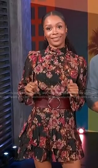 Zuri’s black floral mini dress on Access Hollywood