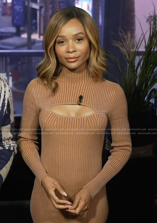 Zuri’s brown ribbed cutout dress on Access Hollywood