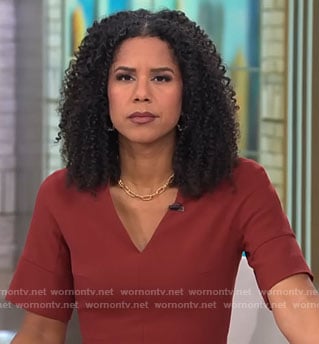Adriana Diaz’s red v-neck dress on CBS Mornings