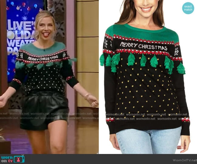 Tipsy Elves Christmas Tree Tassel Ugly Christmas Sweater worn by Maria Menounos on Live with Kelly and Mark