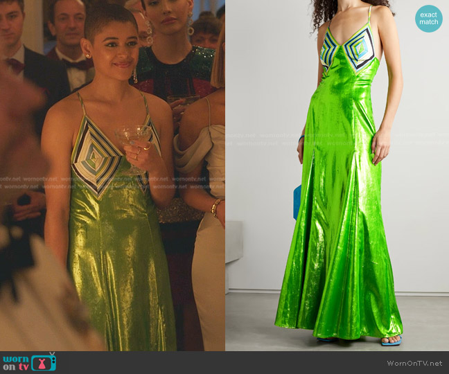 Christopher John Rogers Printed Twill-Trimmed Velvet Gown worn by Julien Calloway (Jordan Alexander) on Gossip Girl