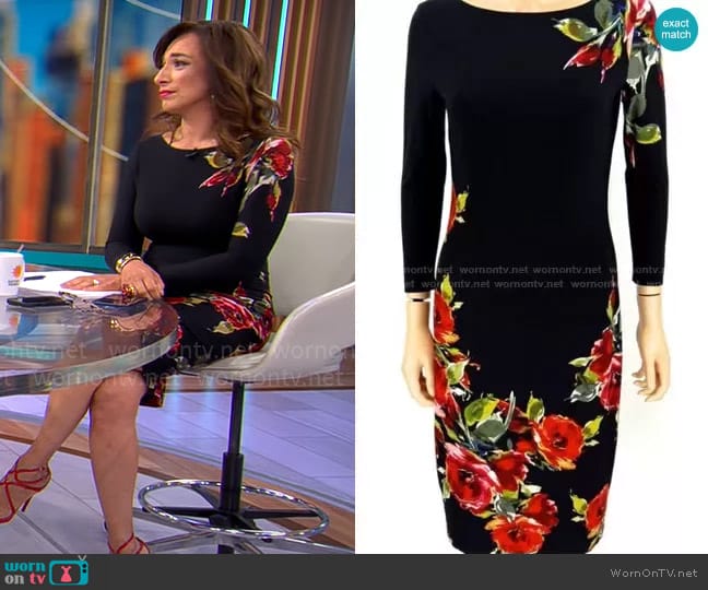 Cache Rose Print Sheath Dress worn by Michelle Miller on CBS Mornings