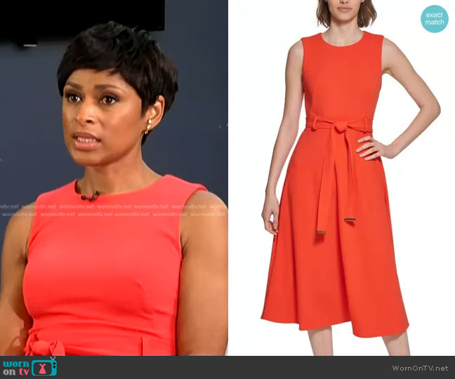 Calvin Klein Fit and Flare Midi Dress worn by Jericka Duncan on CBS Evening News