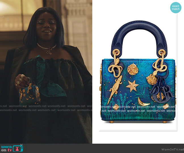 DIOR Dior x Lina Iris Viktor Micro Lady Dior Bag in Blue Gradient Canvas worn by Grace Duah (Grace Duah) on Gossip Girl