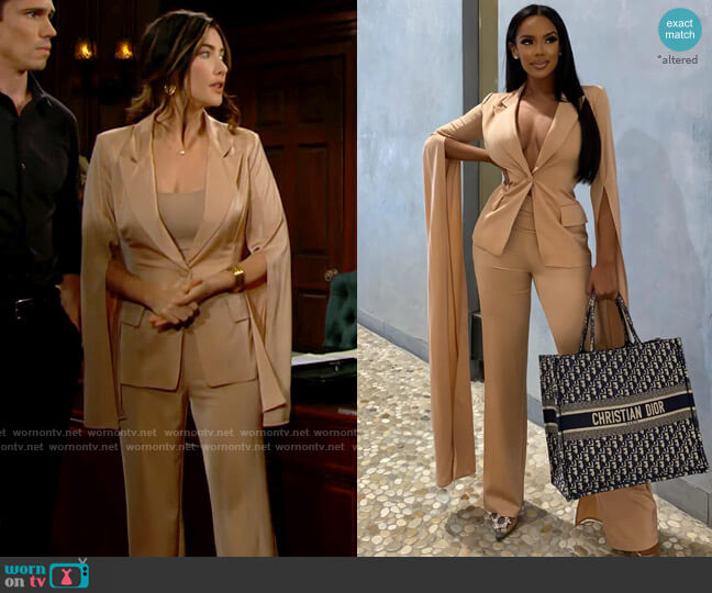 Donnee Par Dieu Romaine Satin Blazer Set worn by Steffy Forrester (Jacqueline MacInnes Wood) on The Bold and the Beautiful