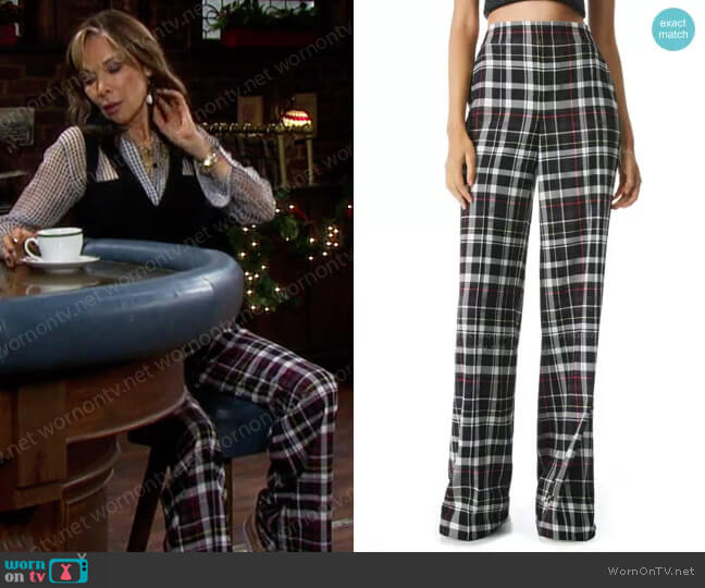 Alice + Olivia Dylan Plaid Wide Leg Pants worn by Kate Roberts (Lauren Koslow) on Days of our Lives