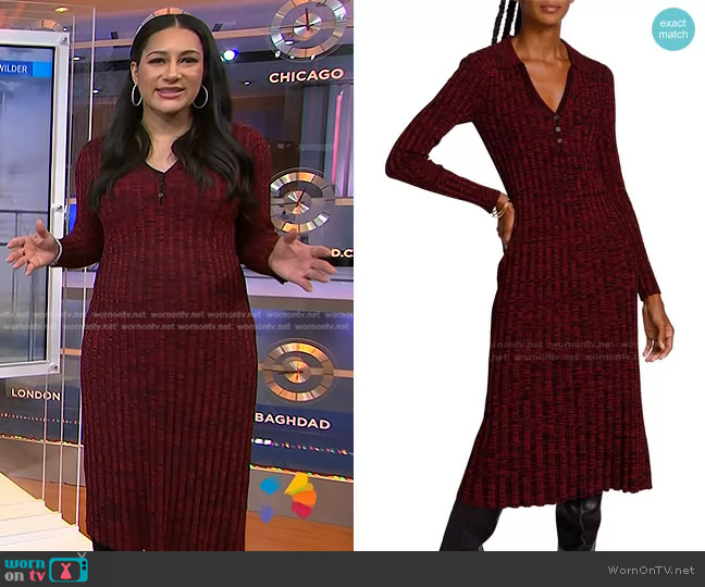 Elie Tahari Polo Midi-Dress in Garnet Noir Space Dye worn by Morgan Radford on NBC News Daily