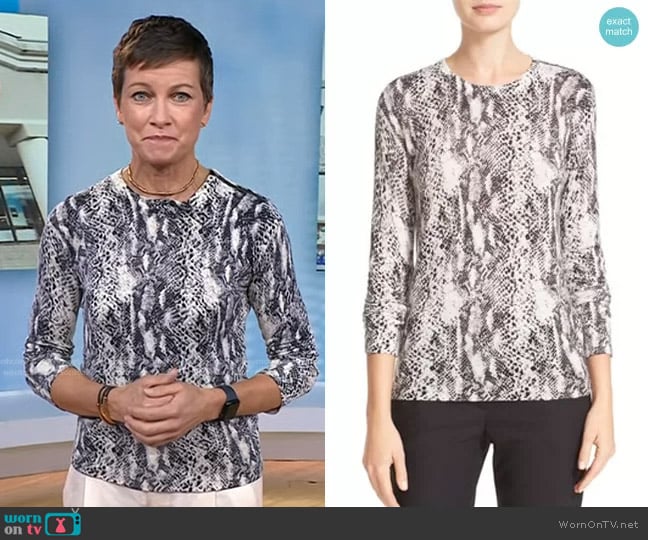 Equipment Ondine Snake Print Sweater in Ivory Black worn by Stephanie Gosk on Today