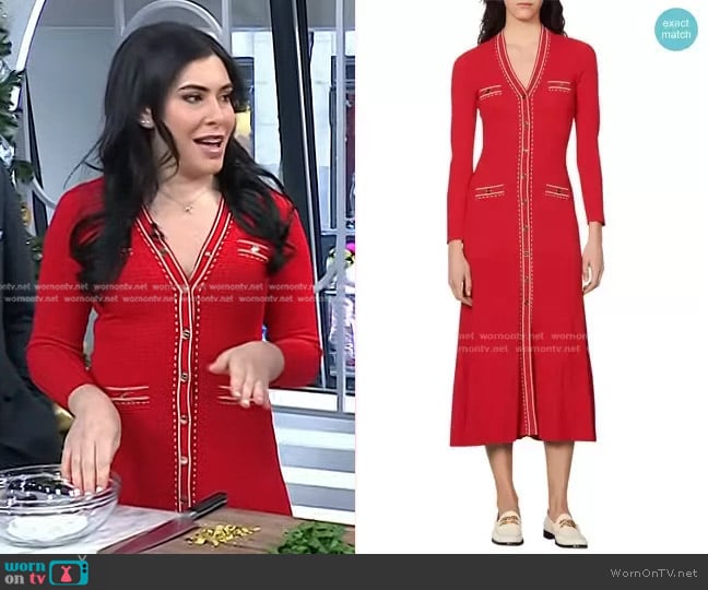 Sandro Esmeralda Pickstitch Long Sleeve Knit Shirtdress worn by Katie Stilo on Today