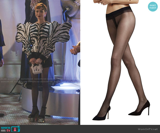 Falke Lunelle Ultra Sheer Tights in Black worn by Emily Cooper (Lily Collins) on Emily in Paris
