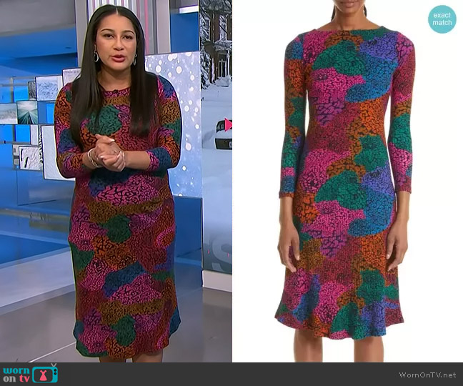 Farm Rio Rainbow Mix Rib Stretch Organic Cotton Dress worn by Morgan Radford on NBC News Daily