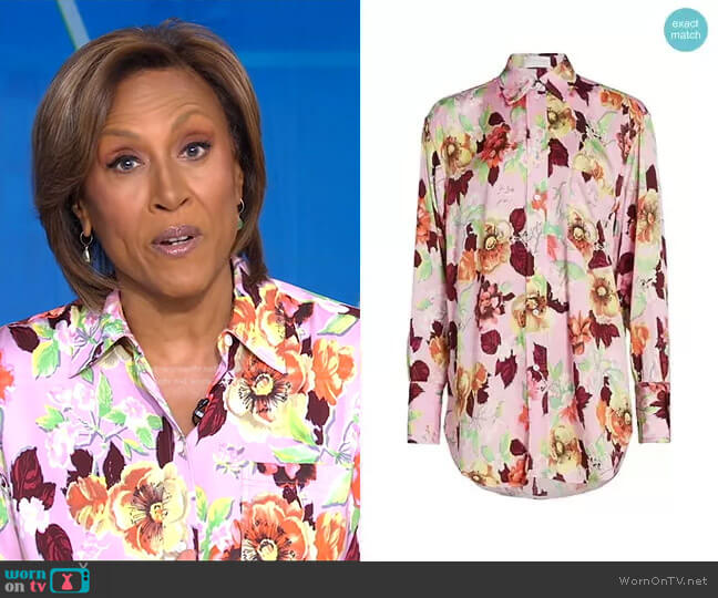 Victoria Beckham Floral Print Button Down Shirt worn by Robin Roberts on Good Morning America