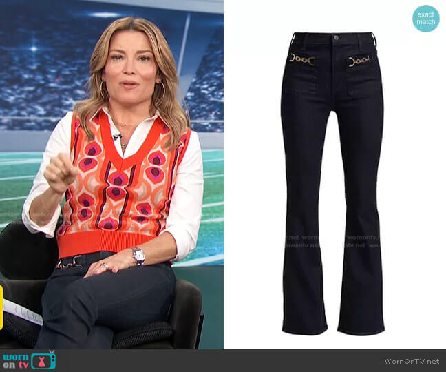 Veronica Beard Florence Chain-Detail Flare Jeans worn by Kit Hoover on Access Hollywood