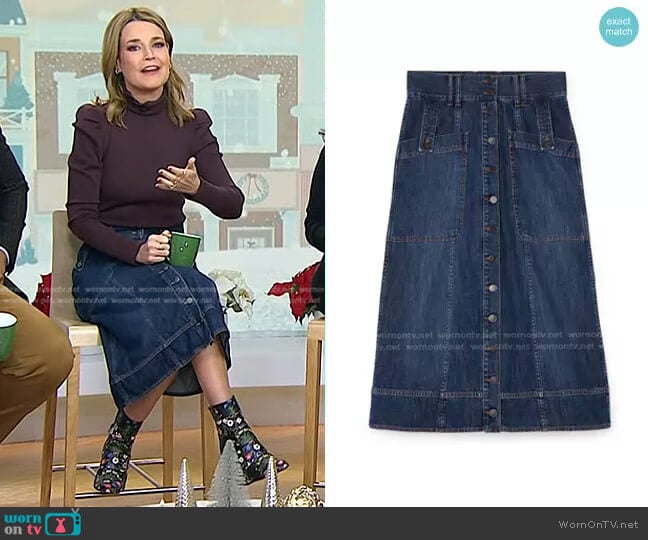 G. Label Maddy Denim Skirt worn by Savannah Guthrie on Today