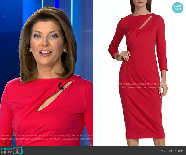 Giorgio Armani Gathered Cut Out Midi-Dress worn by Norah O'Donnell on CBS Evening News