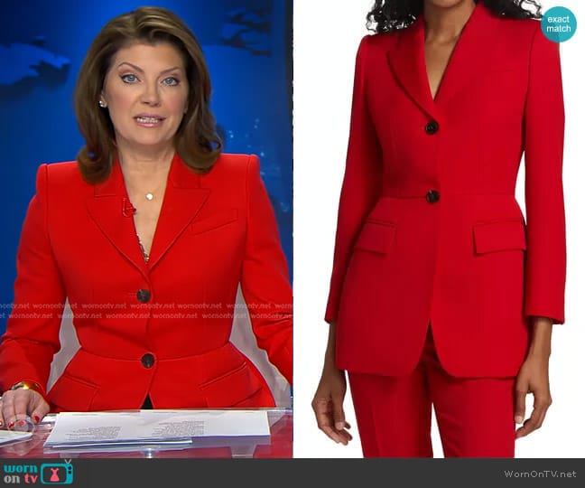 Grain De Poudre Jacket by Alexander McQueen worn by Norah O'Donnell on CBS Evening News