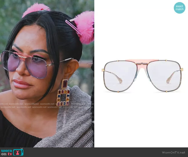 Gucci Embellished Pilot Oversized Square Sunglasses worn by Jen Shah on The Real Housewives of Salt Lake City