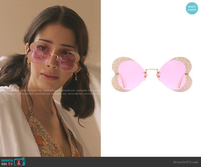 Gucci Crystal-Embellished Heart-Shaped Sunglasses worn by Luna La (Zión Moreno) on Gossip Girl