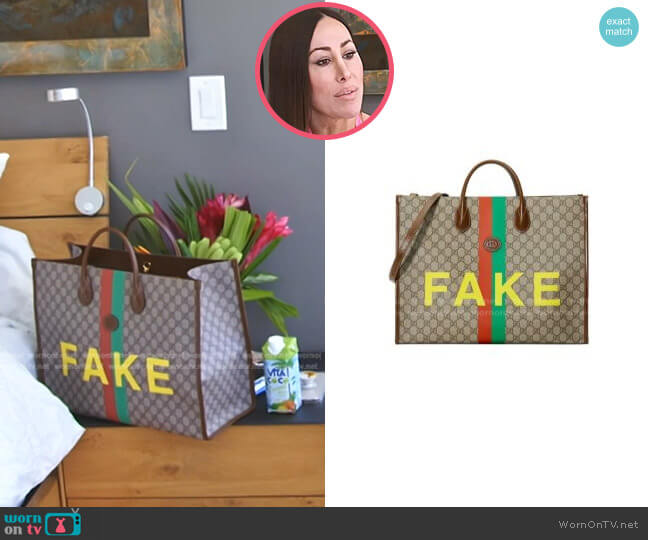 Gucci Natural Fake/Not Print Large Tote Bag worn by Angie Katsanevas on The Real Housewives of Salt Lake City