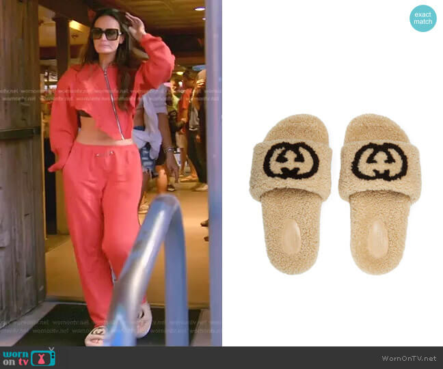 Gucci interlocking G shearling slides worn by Lisa Barlow on The Real Housewives of Salt Lake City