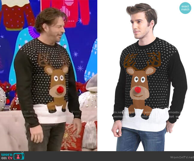 Daisy Boutique Holiday Reindeer Snowman Santa Snowflakes Sweater worn by Harry Connick Jr on Live with Kelly and Ryan